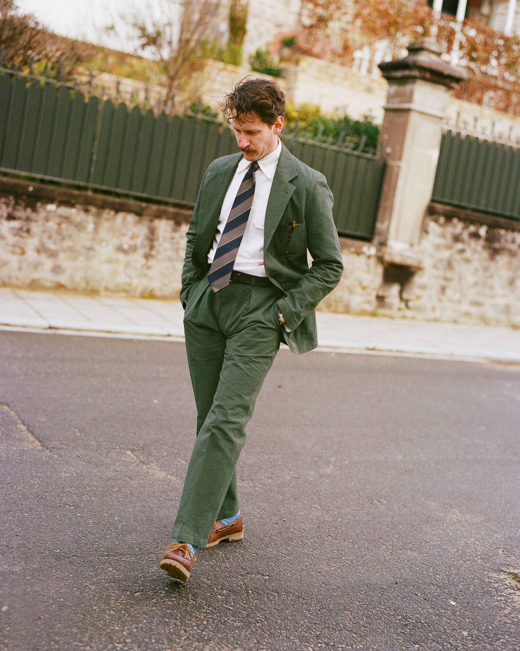 Olive Seersucker Games Trousers - Image 7