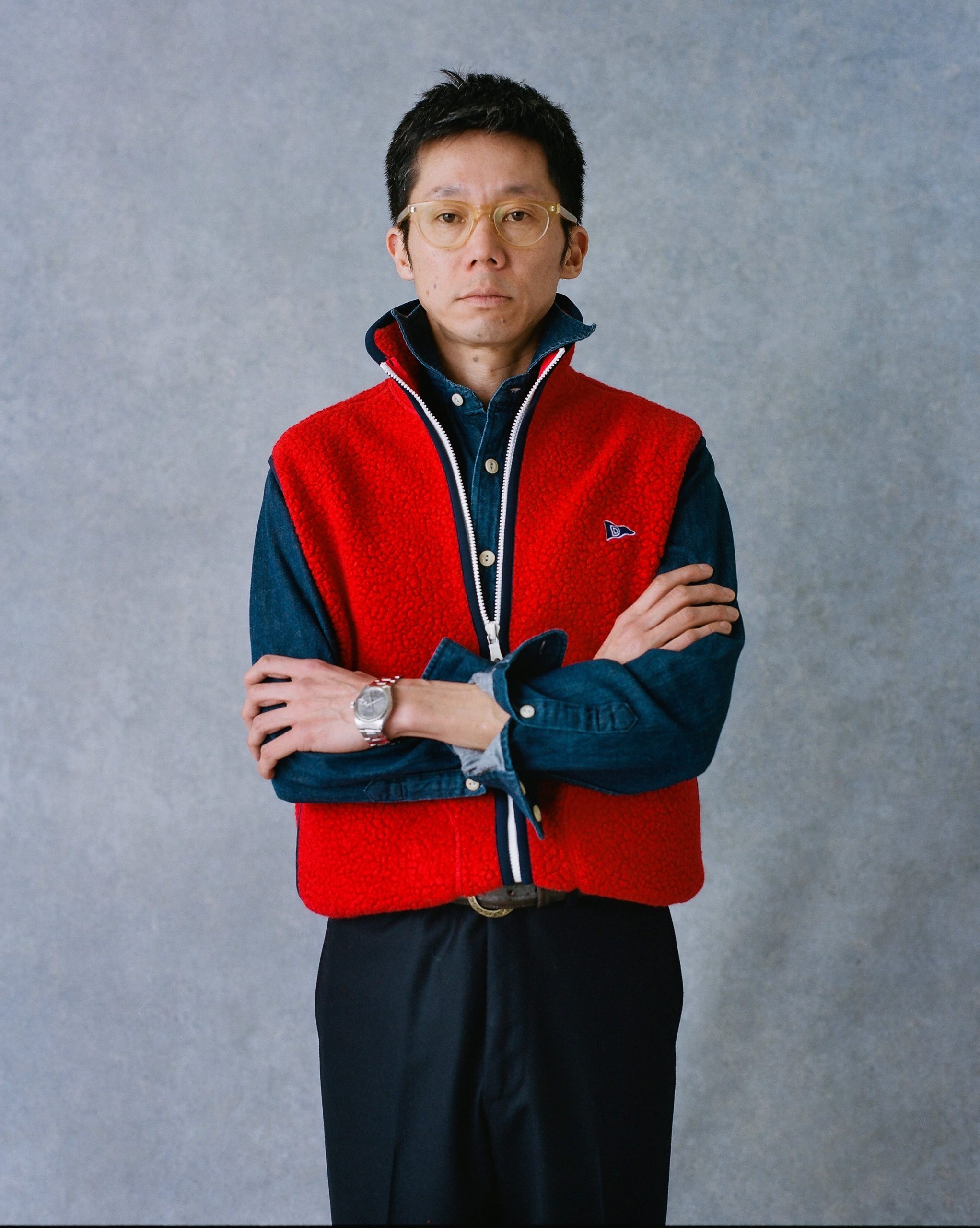 Red Boucle Wool Zip Fleece Vest - Image 7