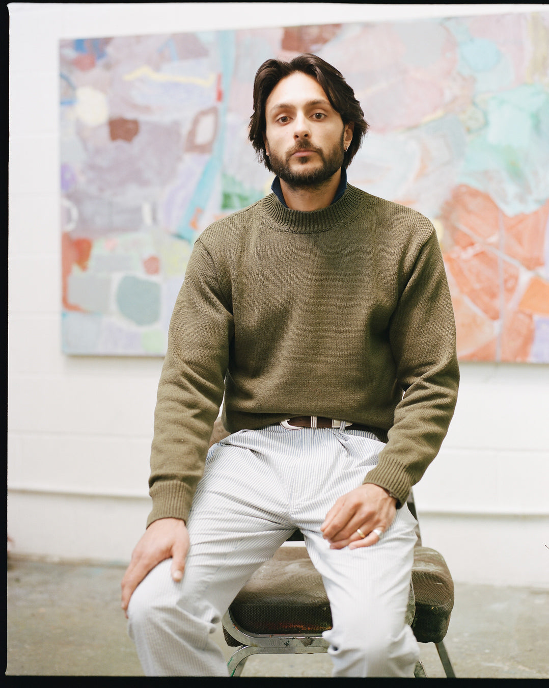 Olive Cotton Mock Neck Jumper - Image 6