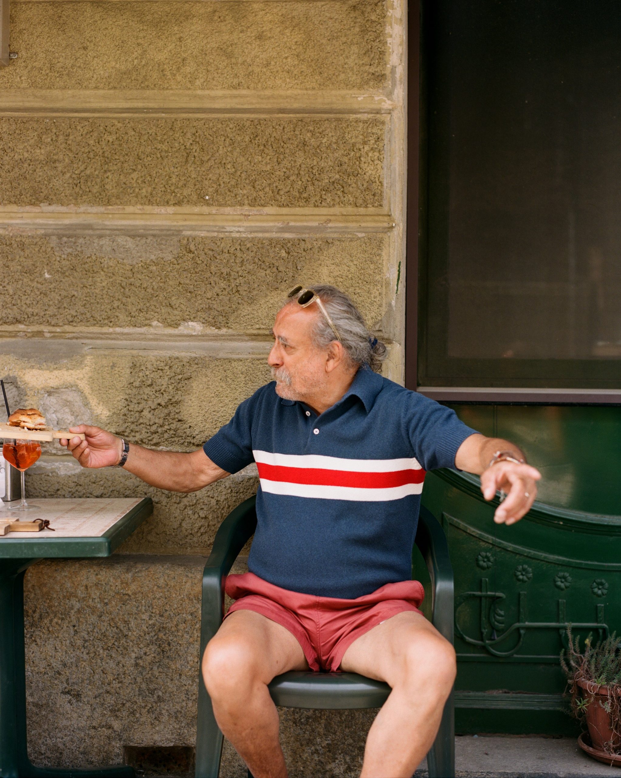 Blue Stripe Knitted Crepe Cotton Short-Sleeve Polo Shirt - Image 5