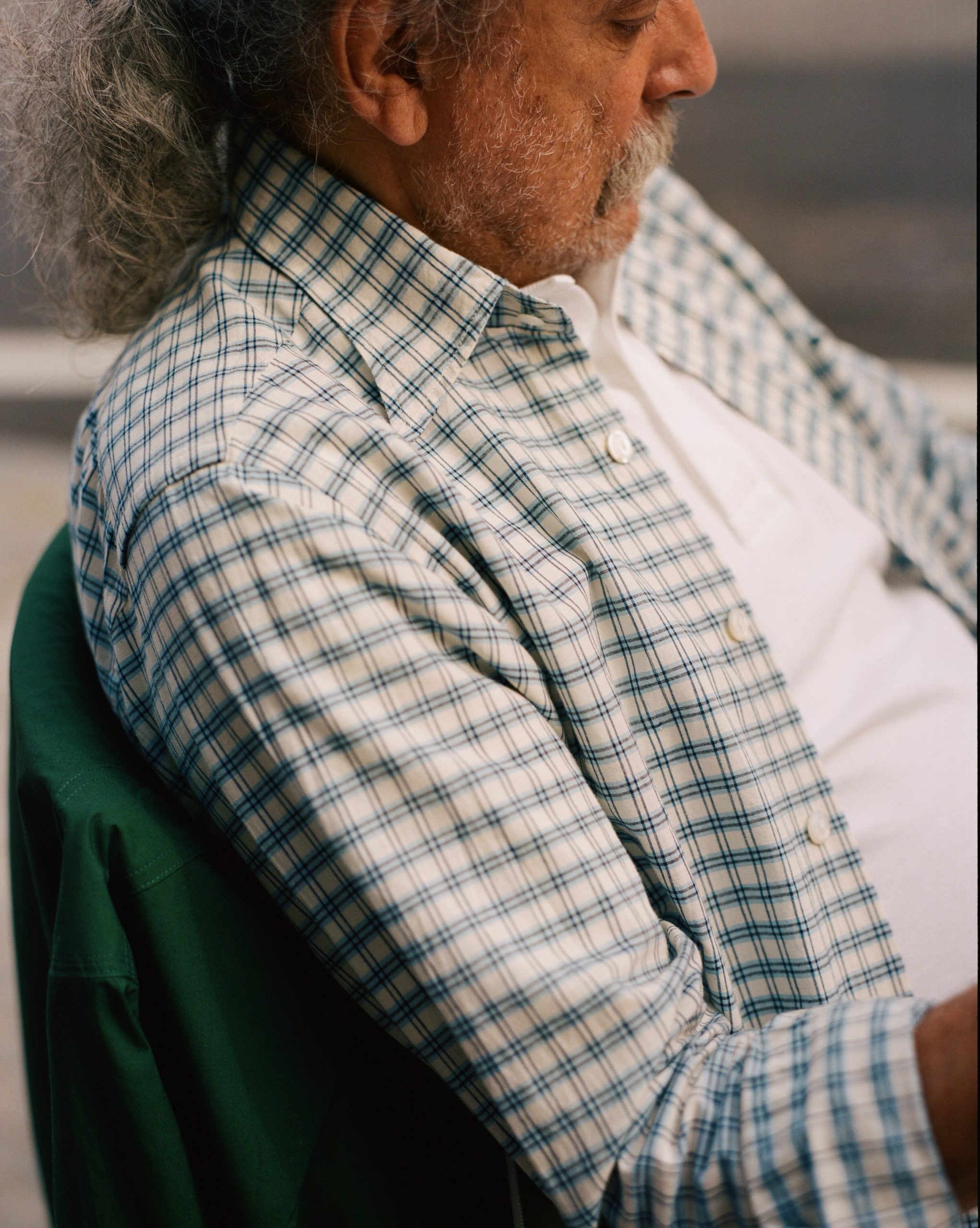 Blue and White Madras Check Cotton Long Point Collar Shirt - Image 7