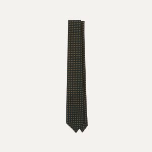 Green Micro Geometric Print Silk Self Tipped Tie