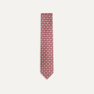 Red and Blue Geometric Medallion Print Silk Foulard Tie