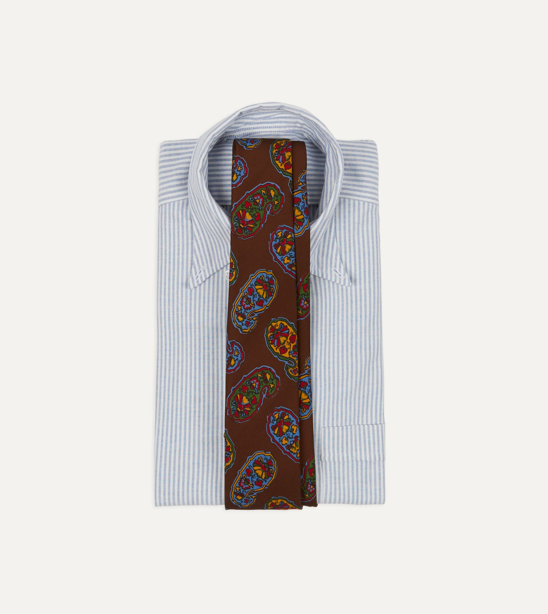 Brown Large Paisley Print Silk Self Tipped Tie - Image 2