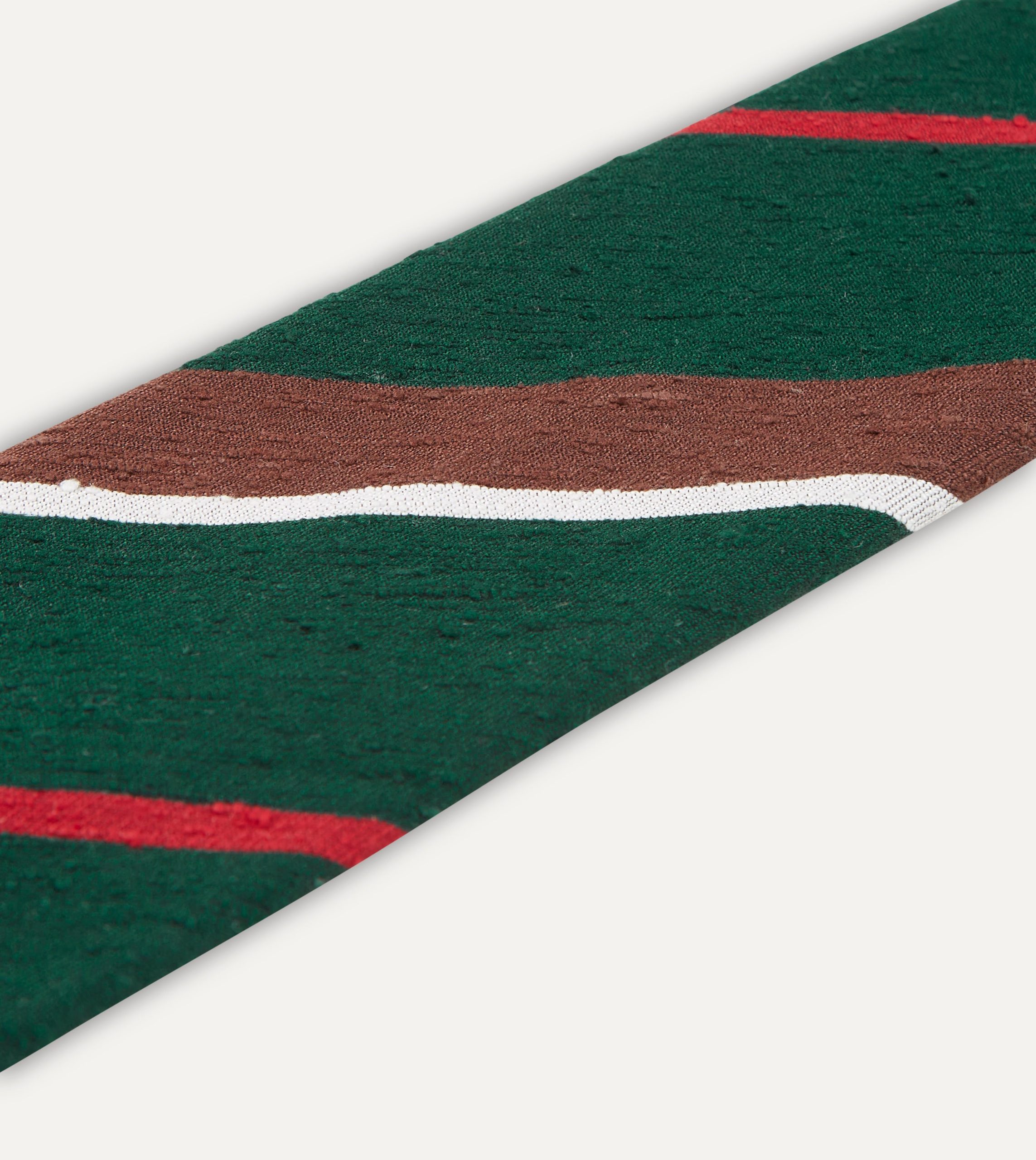 Green. Brown and White Stripe Shantung Silk Tie - Image 2
