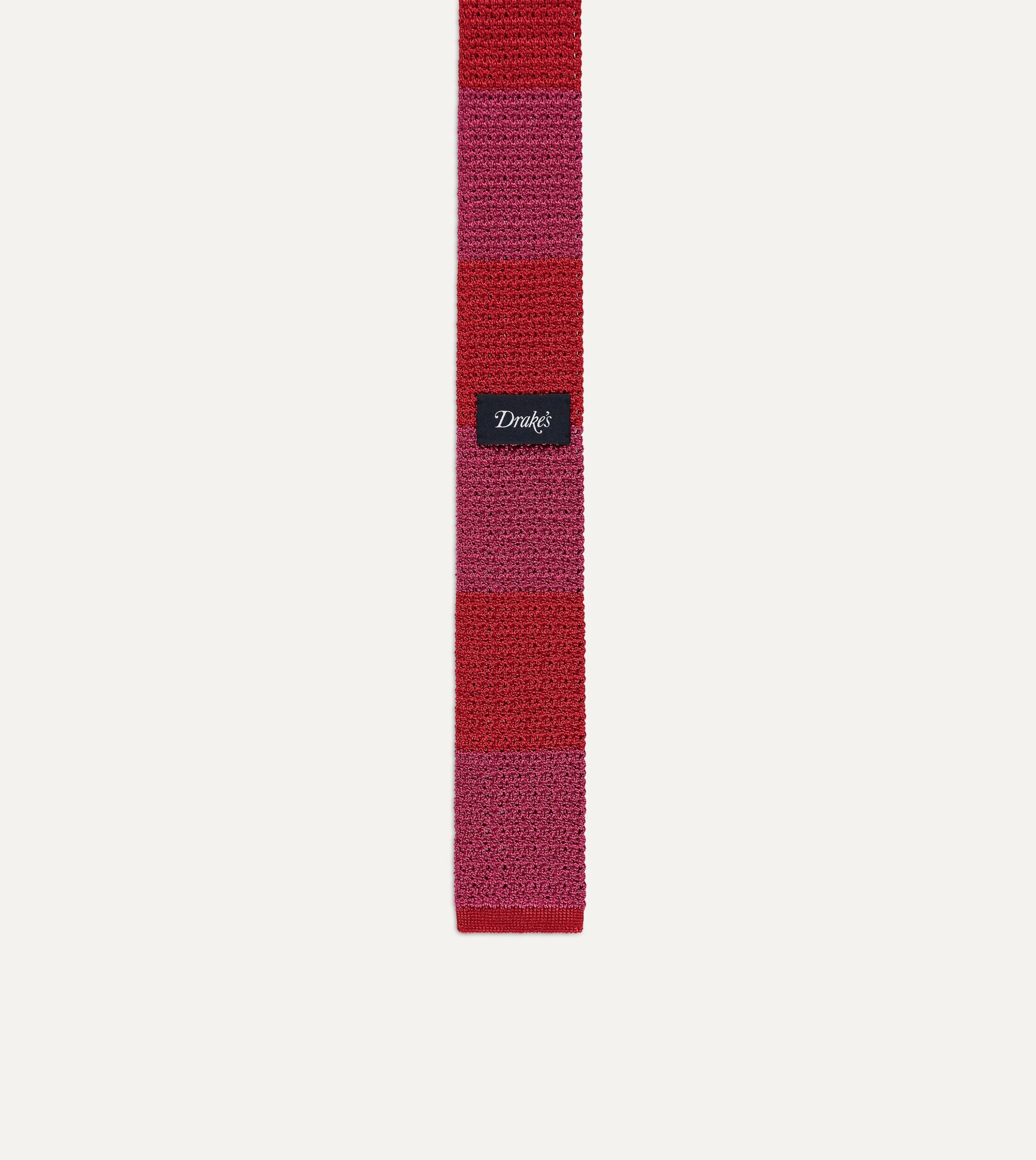 Pink and Red Knitted Silk Solid Colour Tie - Image 3