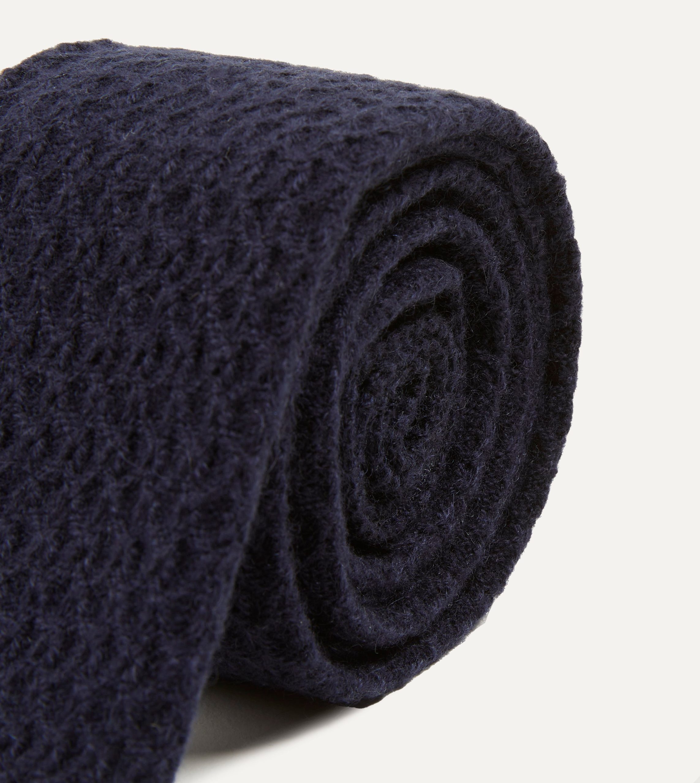 Navy Knitted Cashmere Wool Solid Colour Tie - Image 3