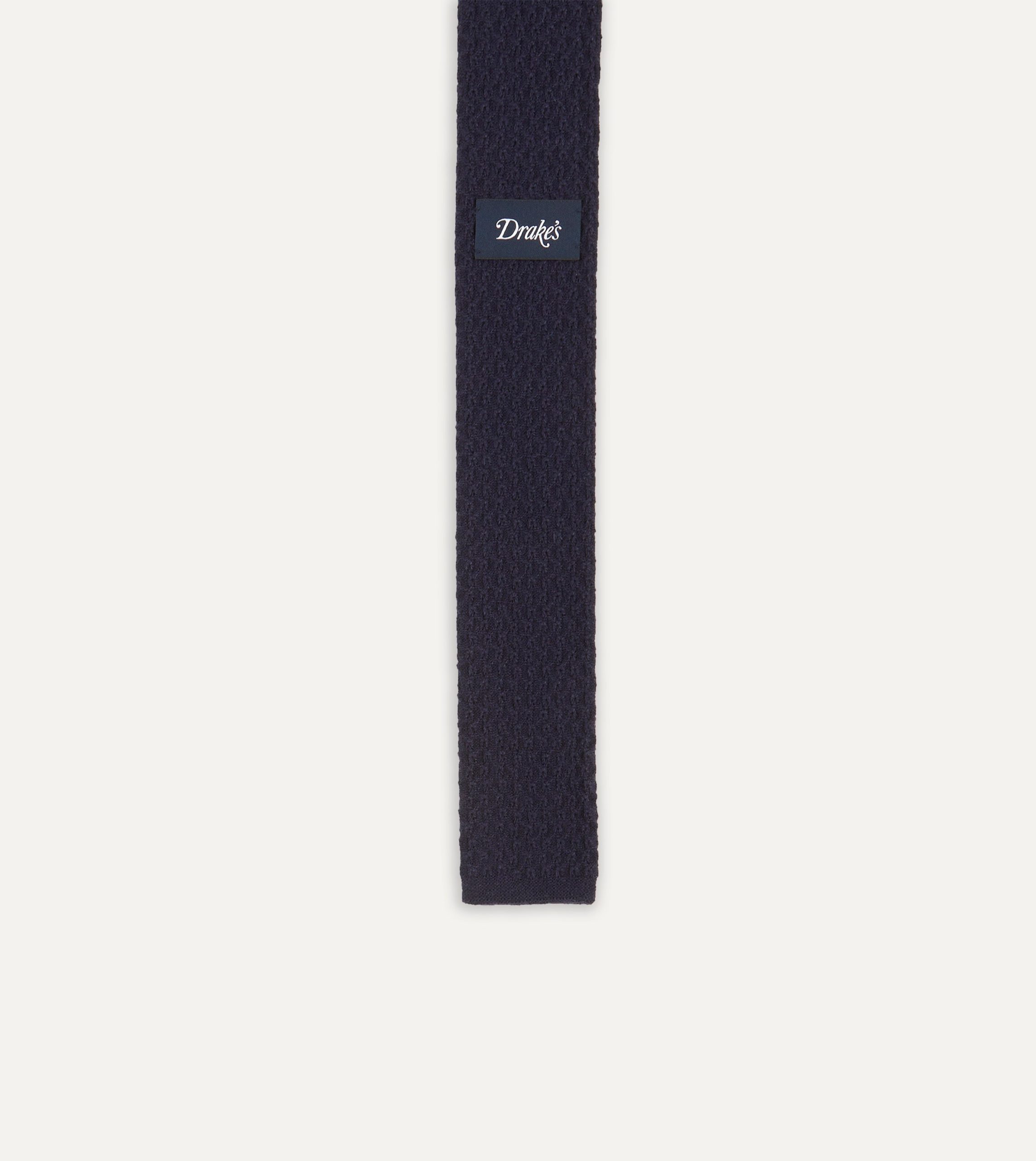 Navy Knitted Cashmere Wool Solid Colour Tie - Image 5