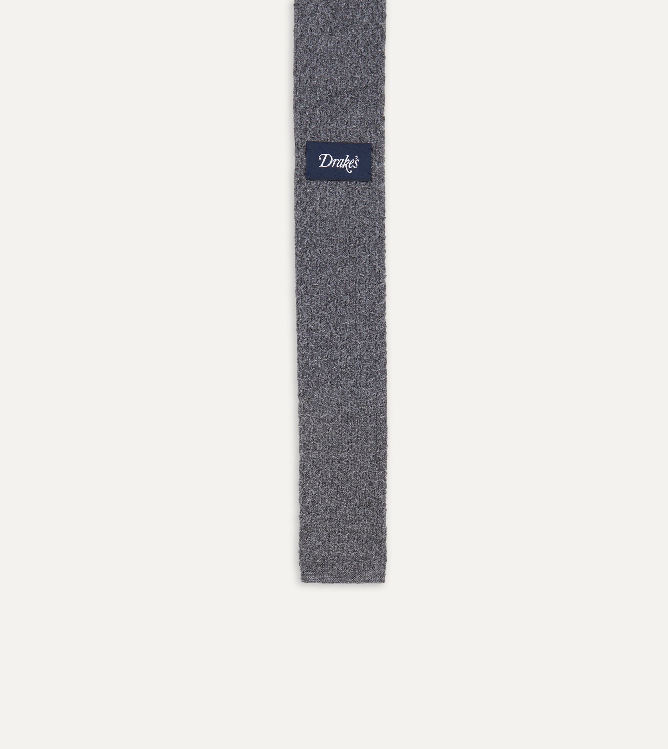 Grey Knitted Cashmere Wool Solid Colour Tie - Image 5