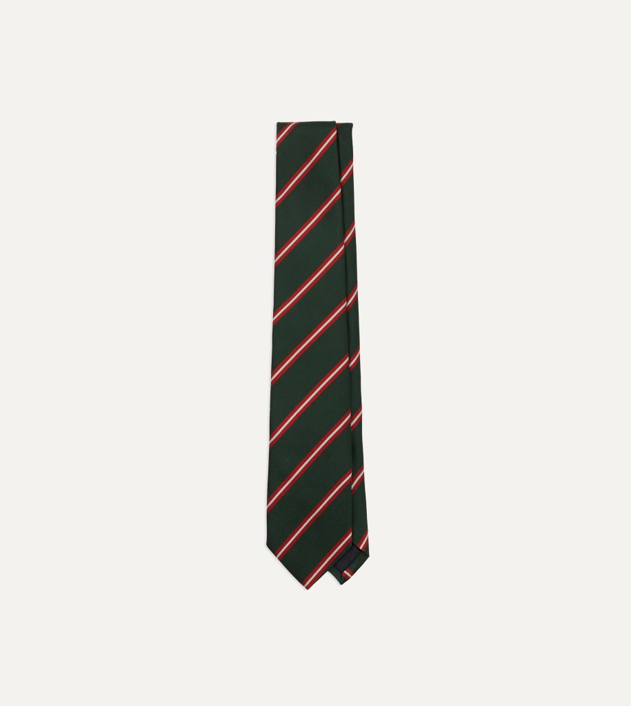 Green. Red and Ecru Stripe Silk Tipped Tie