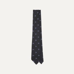 Navy Blue Pennant Motif Silk Tipped Tie