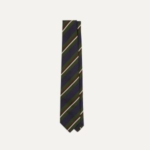 Green and Navy Stripe Silk Mogador Tipped Tie