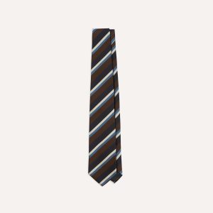 Brown. Blue and White Multi Stripe Mogador Silk Tipped Tie