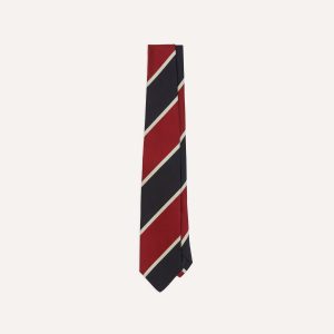 Red and Ecru Broad Stripe Mogador Silk Tipped Tie
