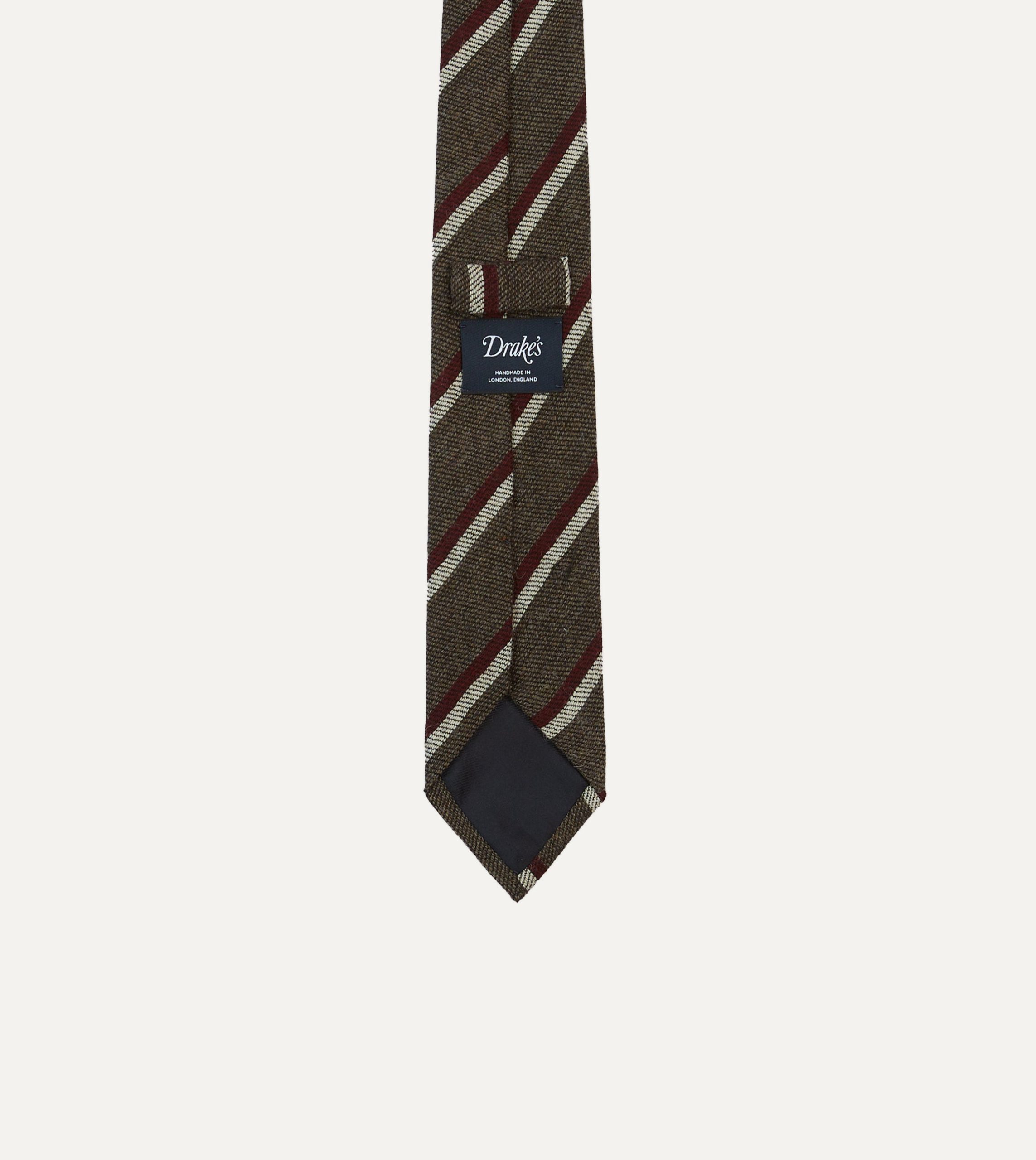Brown. White and Red Double Stripe Tipped Wool Tie - Image 4