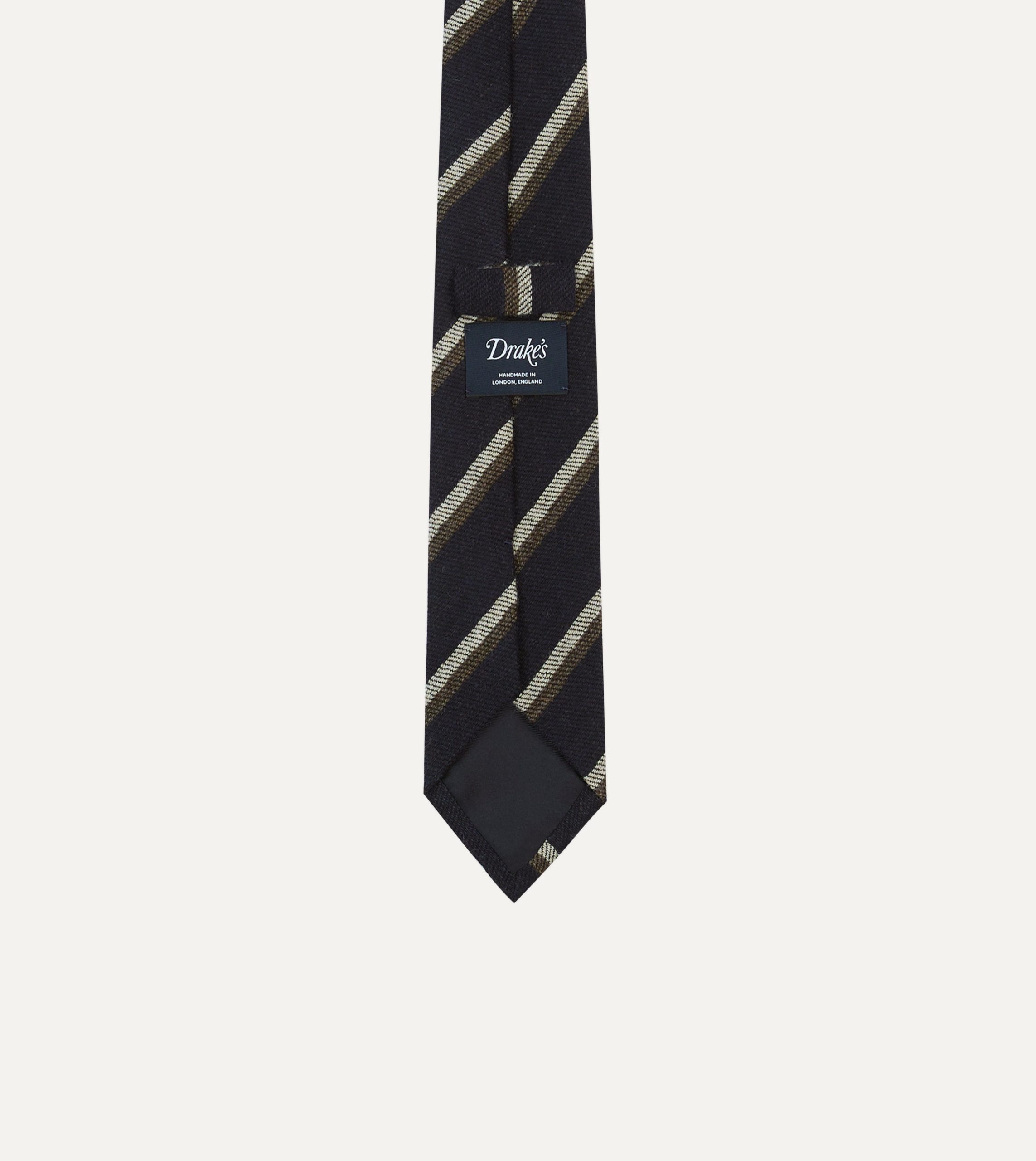 Navy. White and Brown Double Stripe Tipped Wool Tie - Image 4