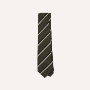 Khaki. White and Navy Double Stripe Tipped Wool Tie