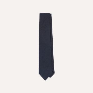 Navy Herringbone Shantung Silk Tipped Tie