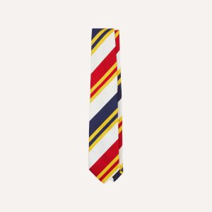White. Navy. Yellow and Red Wide Stripe Repp Silk Tipped Tie