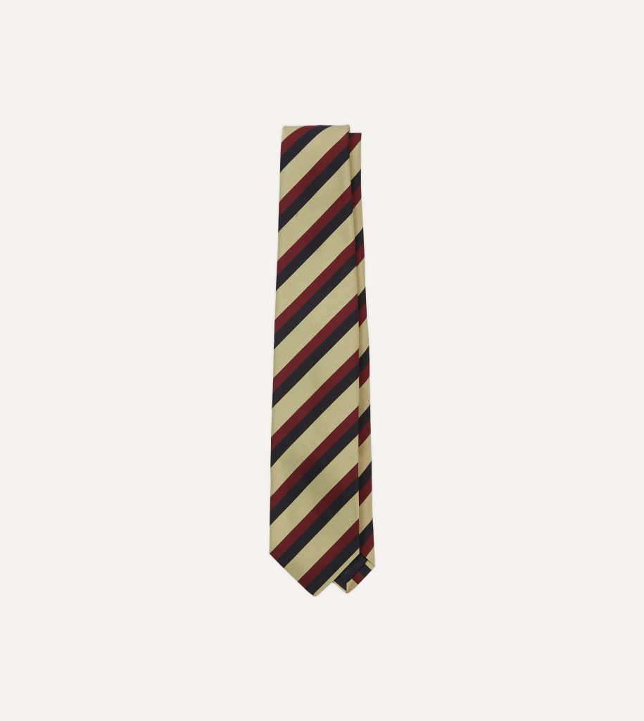 Navy. Red and Buff Stripe Mogador Silk Tipped Tie