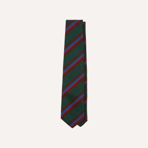Green. Brown and Red Stripe Mogador Silk Tipped Tie