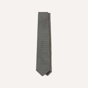 Navy and Ecru Oxford Weave Silk Tipped Tie