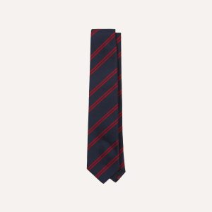 Navy and Red Double Stripe Repp Silk Tipped Tie