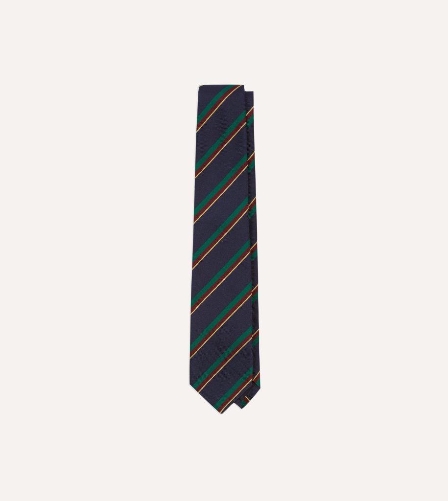 Navy. Green. Red and Yellow Multi Stripe Repp Silk Tipped Tie