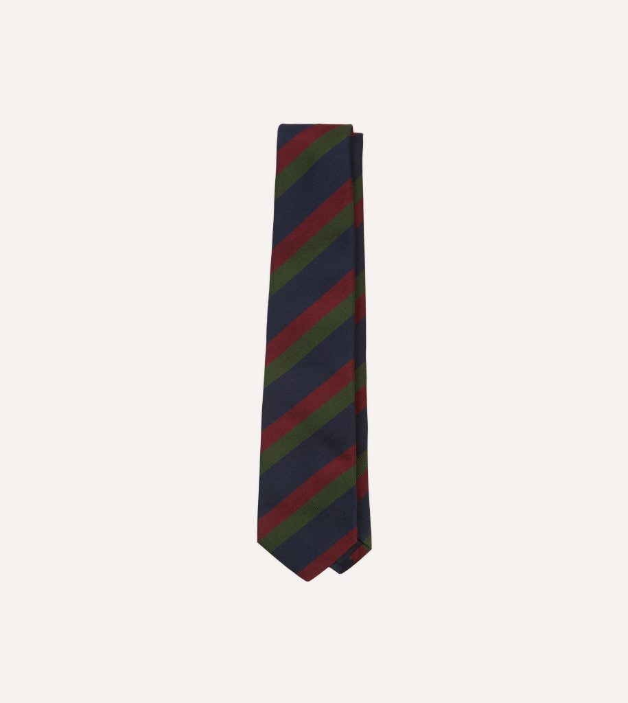 Blue. Red and Green Broad Stripe Repp Silk Tipped Tie