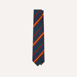 Navy. Red and Yellow Stripe Repp Silk Tipped Tie