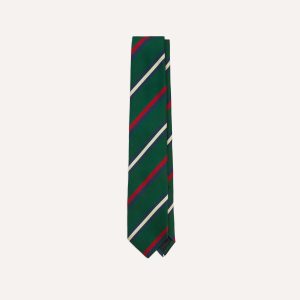 Green. Red and White Stripe Repp Silk Tipped Tie