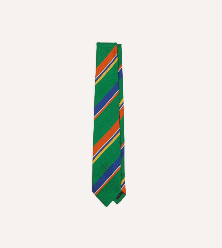 Green. Orange and Blue Multi Stripe Repp Silk Tipped Tie