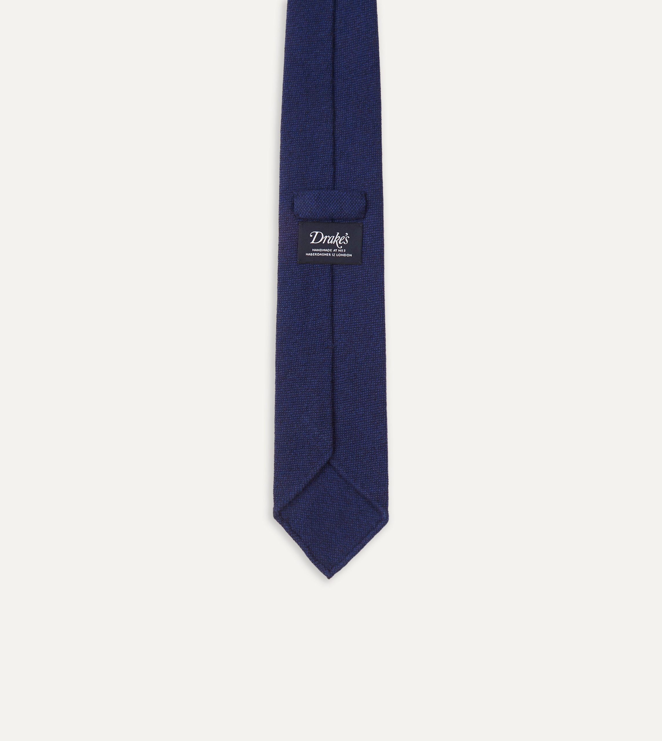 Light Navy Pure Cashmere Solid Hand Rolled Tie - Image 5