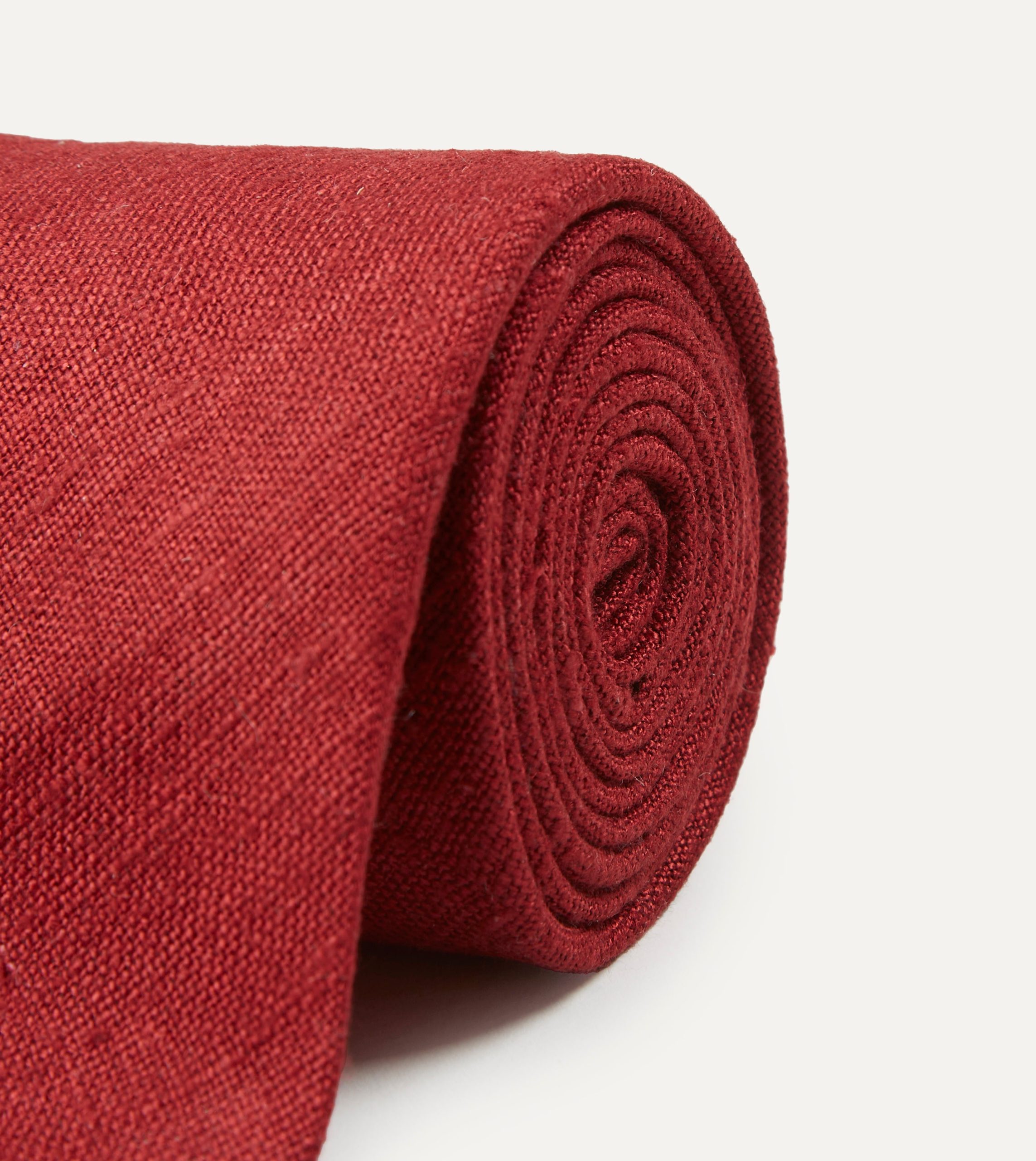 Red Tussah Hand Rolled Silk Tie - Image 3
