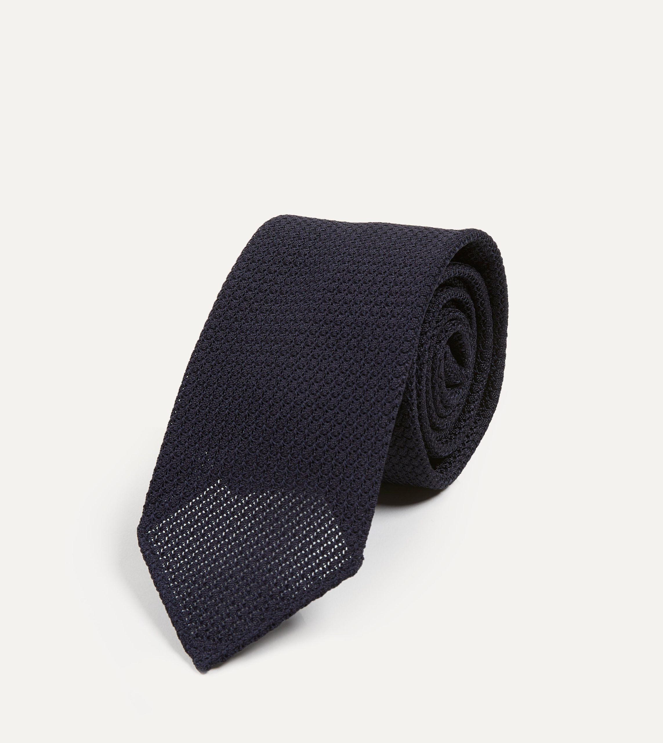 Dark Navy Hand Rolled Large Knot Grenadine Tie - Image 2
