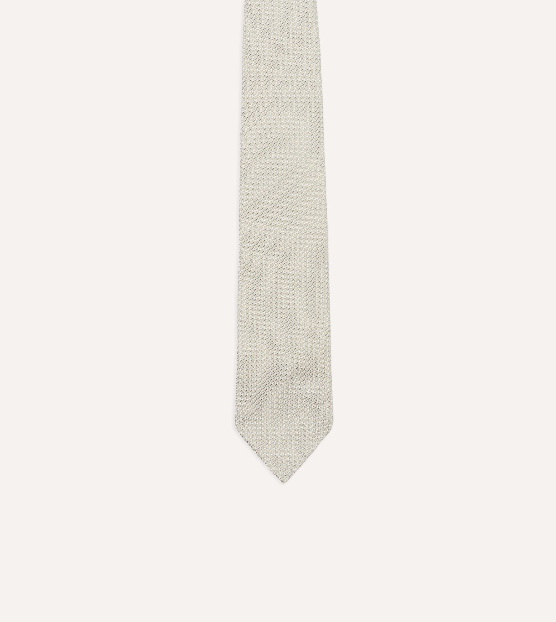 Cream Hand Rolled Large Knot Grenadine Tie - Image 4