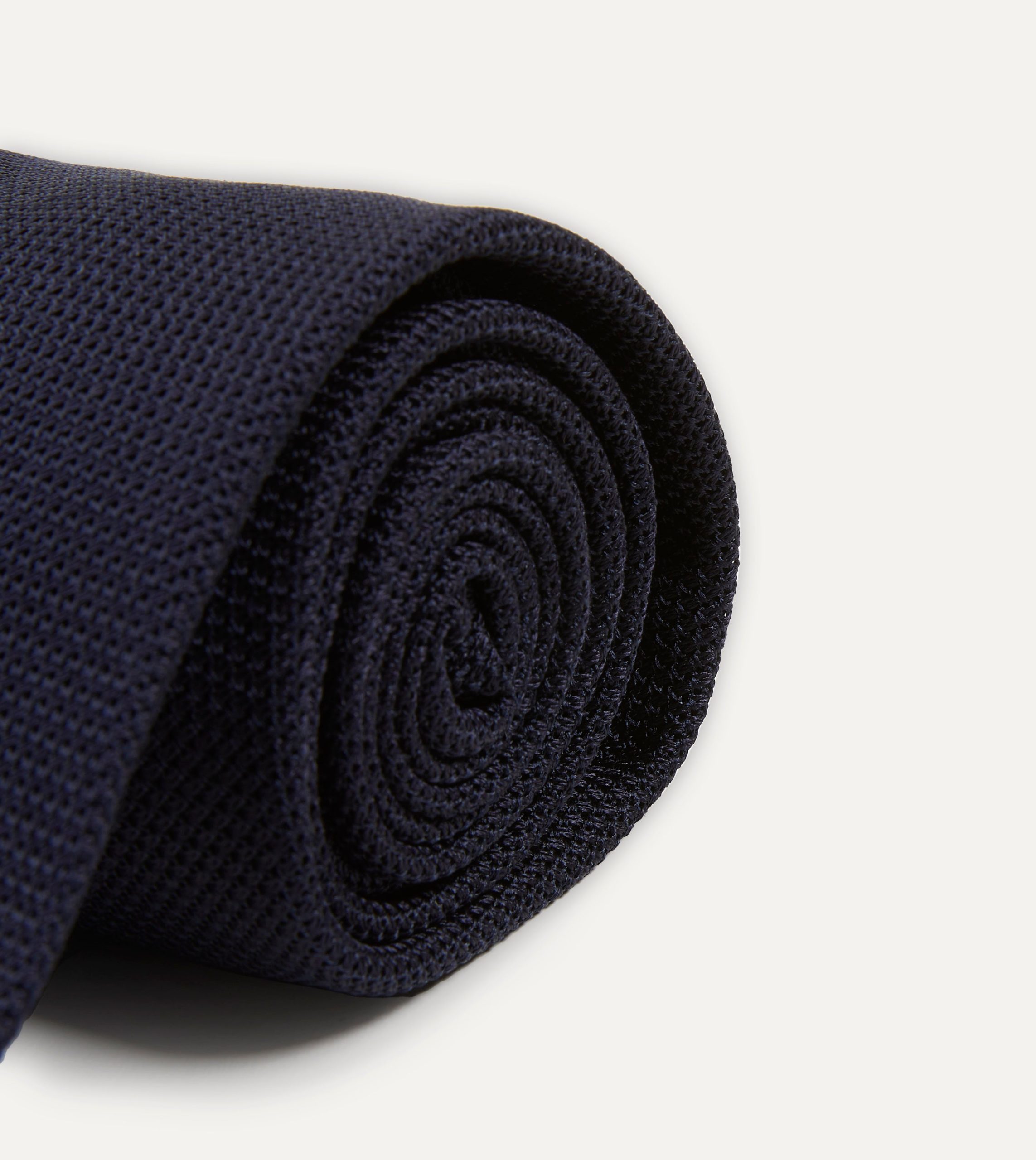 Dark Navy Fine Woven Grenadine Silk Hand Rolled Tie - Image 3