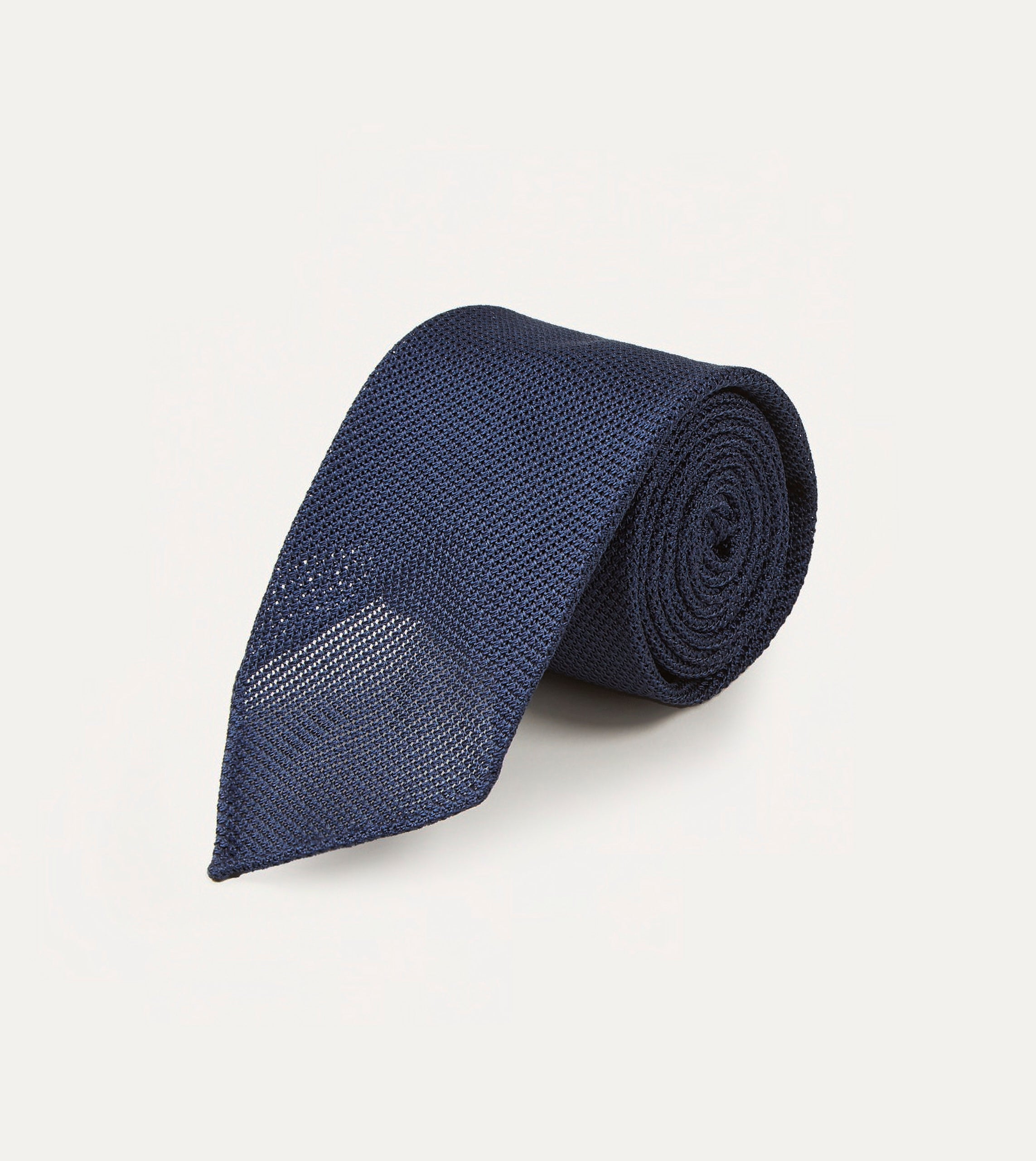 Navy Fine Woven Grenadine Silk Hand Rolled Tie - Image 2