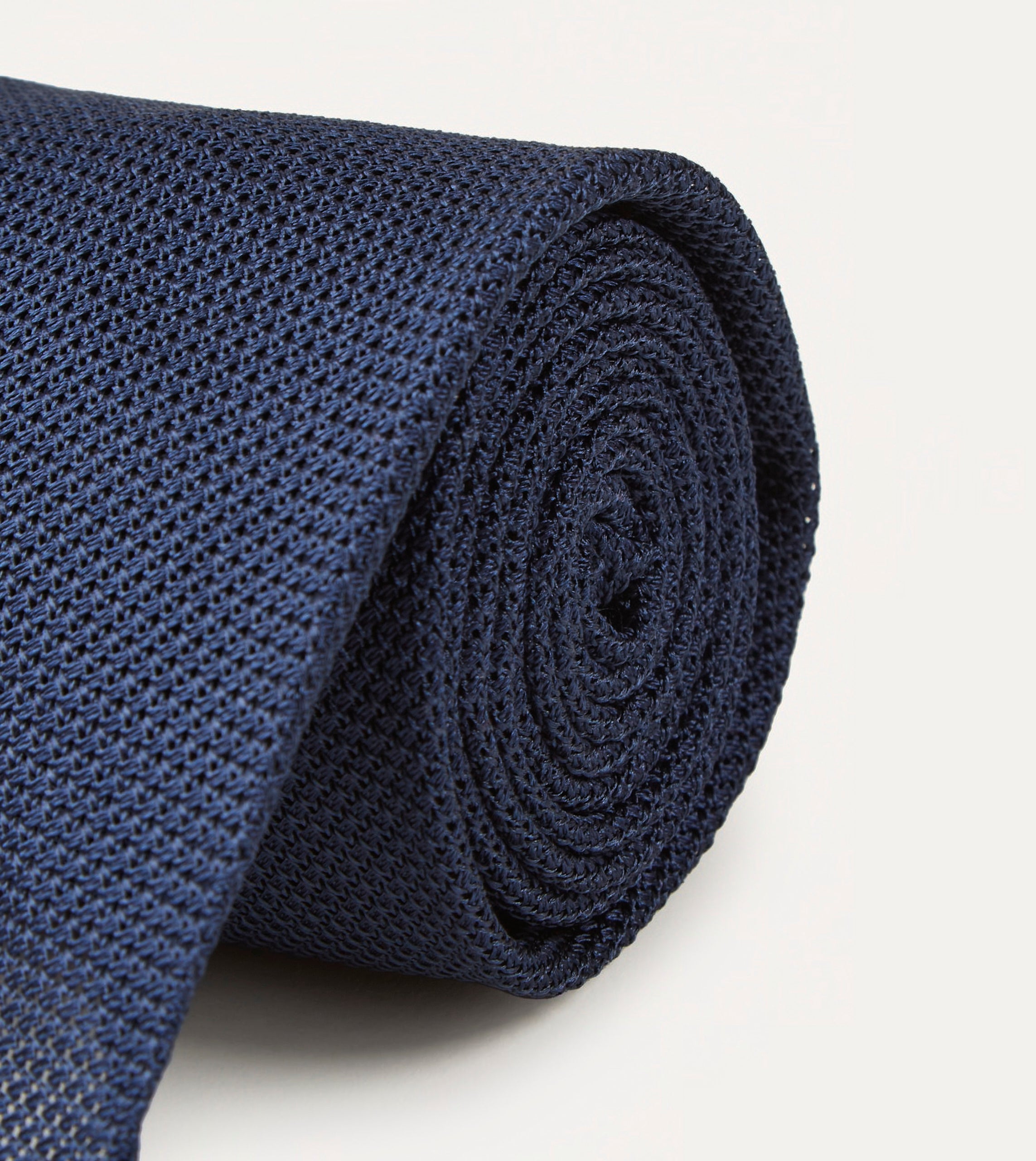 Navy Fine Woven Grenadine Silk Hand Rolled Tie - Image 3