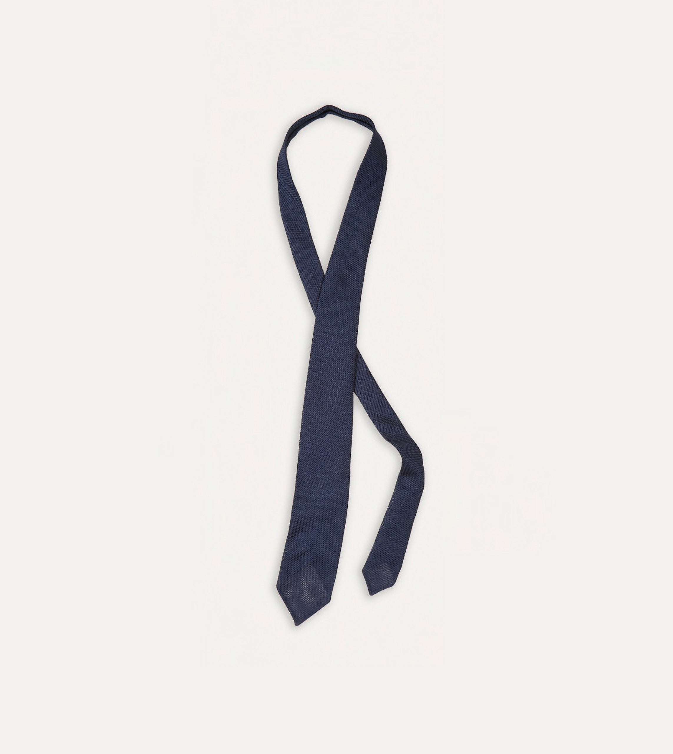 Navy Fine Woven Grenadine Silk Hand Rolled Tie - Image 4