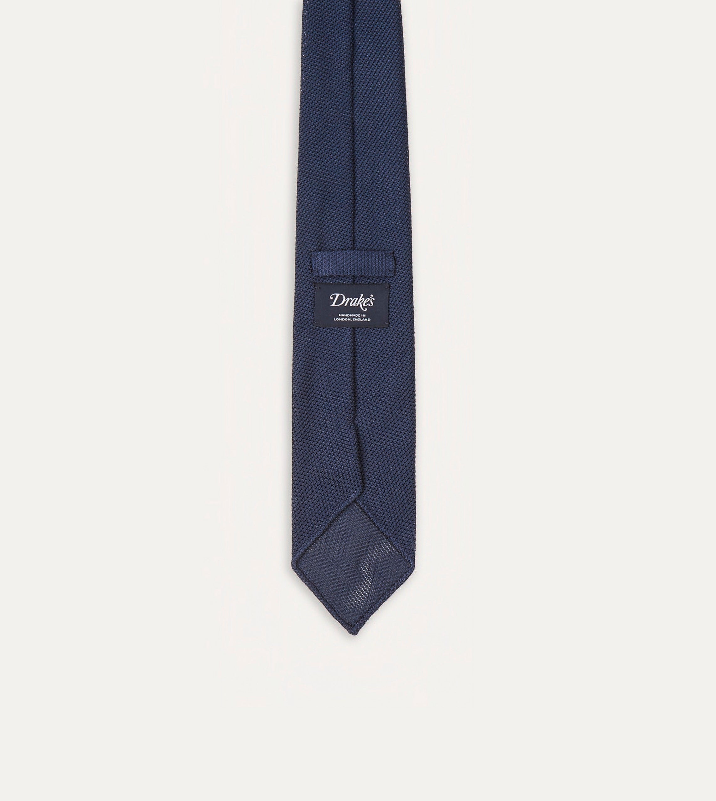 Navy Fine Woven Grenadine Silk Hand Rolled Tie - Image 5