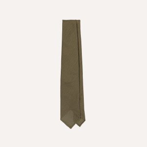 Khaki Green Fine Woven Grenadine Silk Hand Rolled Tie