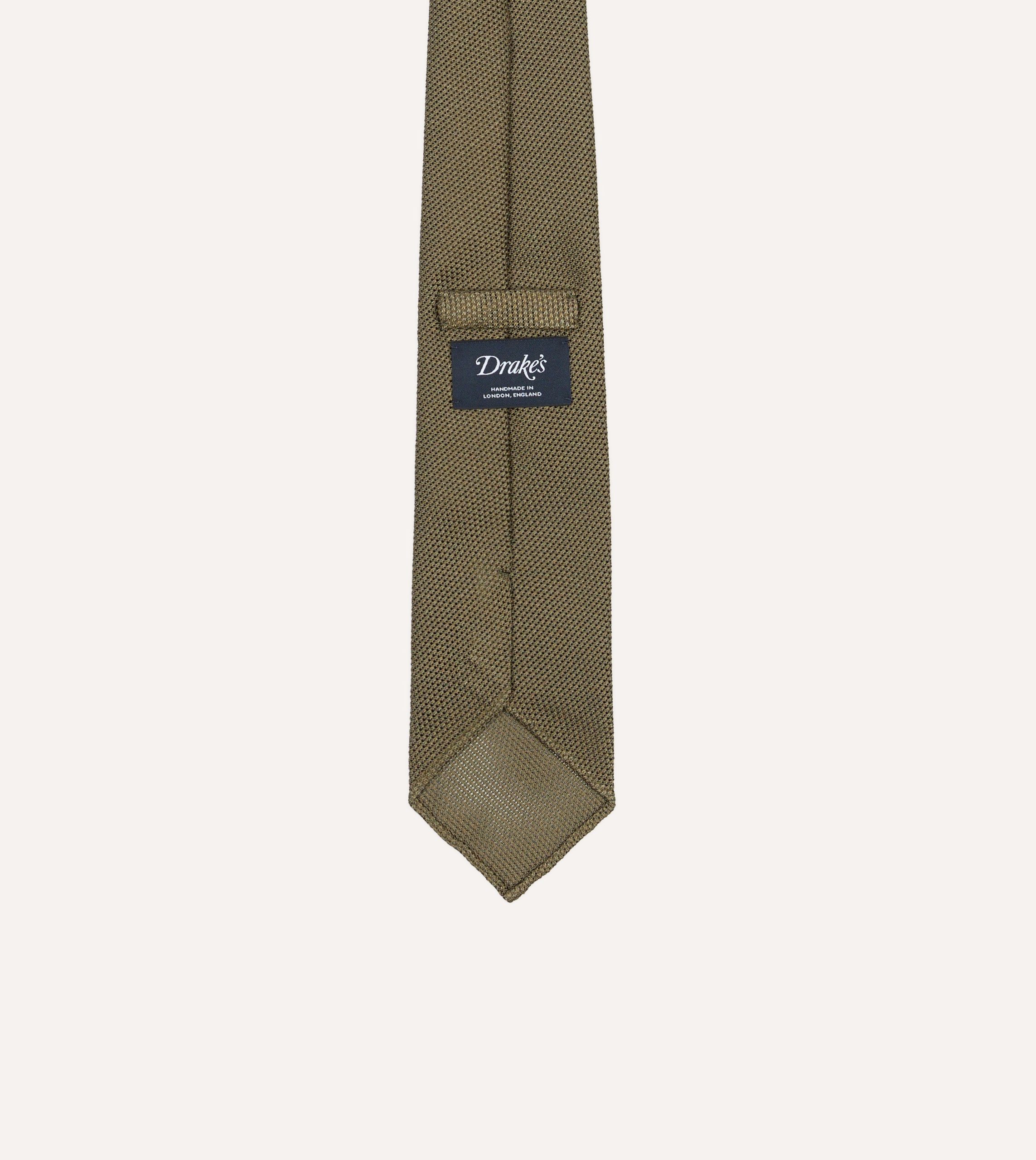 Khaki Green Fine Woven Grenadine Silk Hand Rolled Tie - Image 4