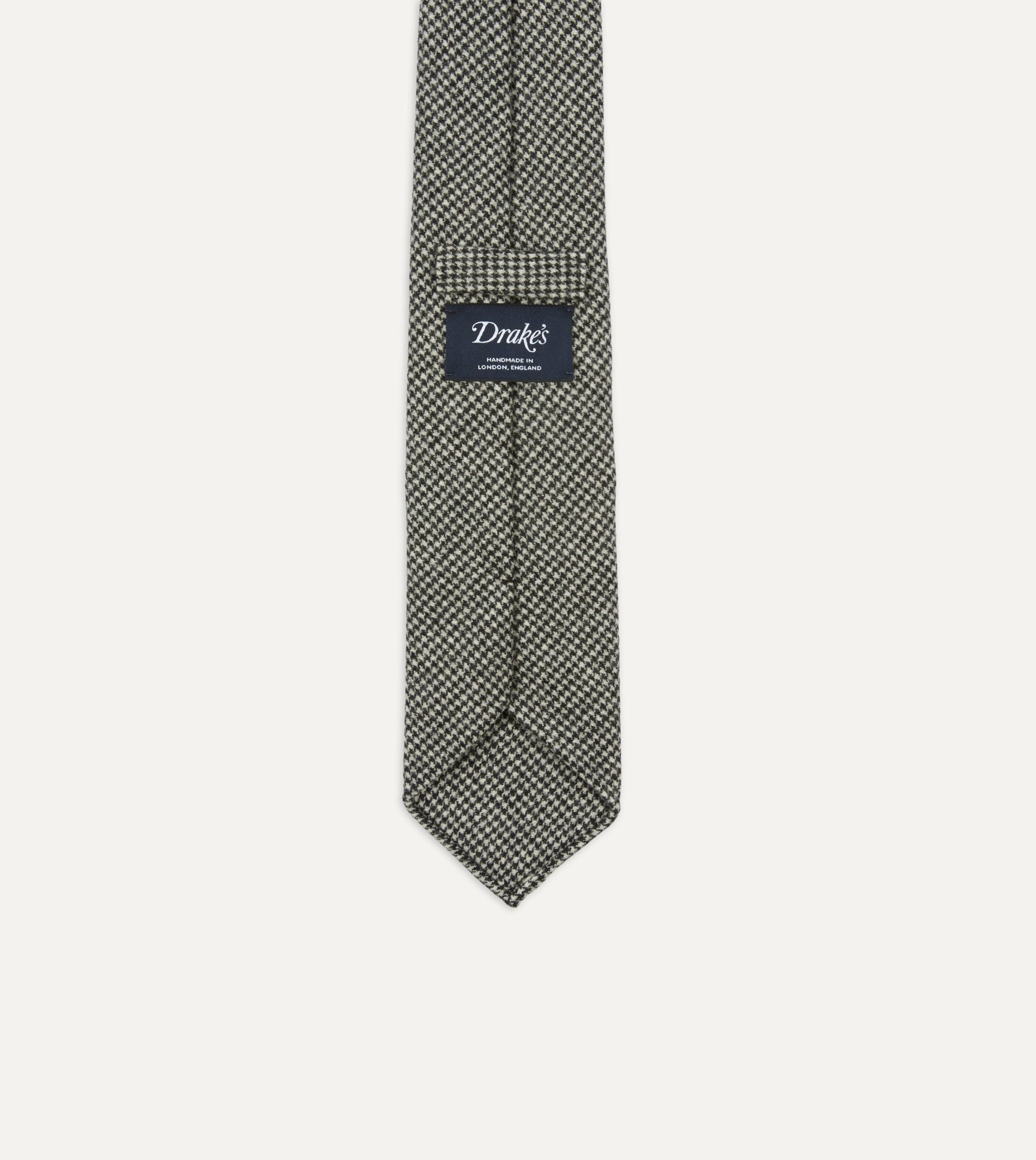 Light Grey Houndstooth Check Hand Rolled Wool Tie - Image 4