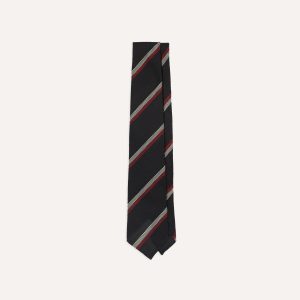 Black. White and Red Stripe Hand Rolled Silk Grenadine Tie