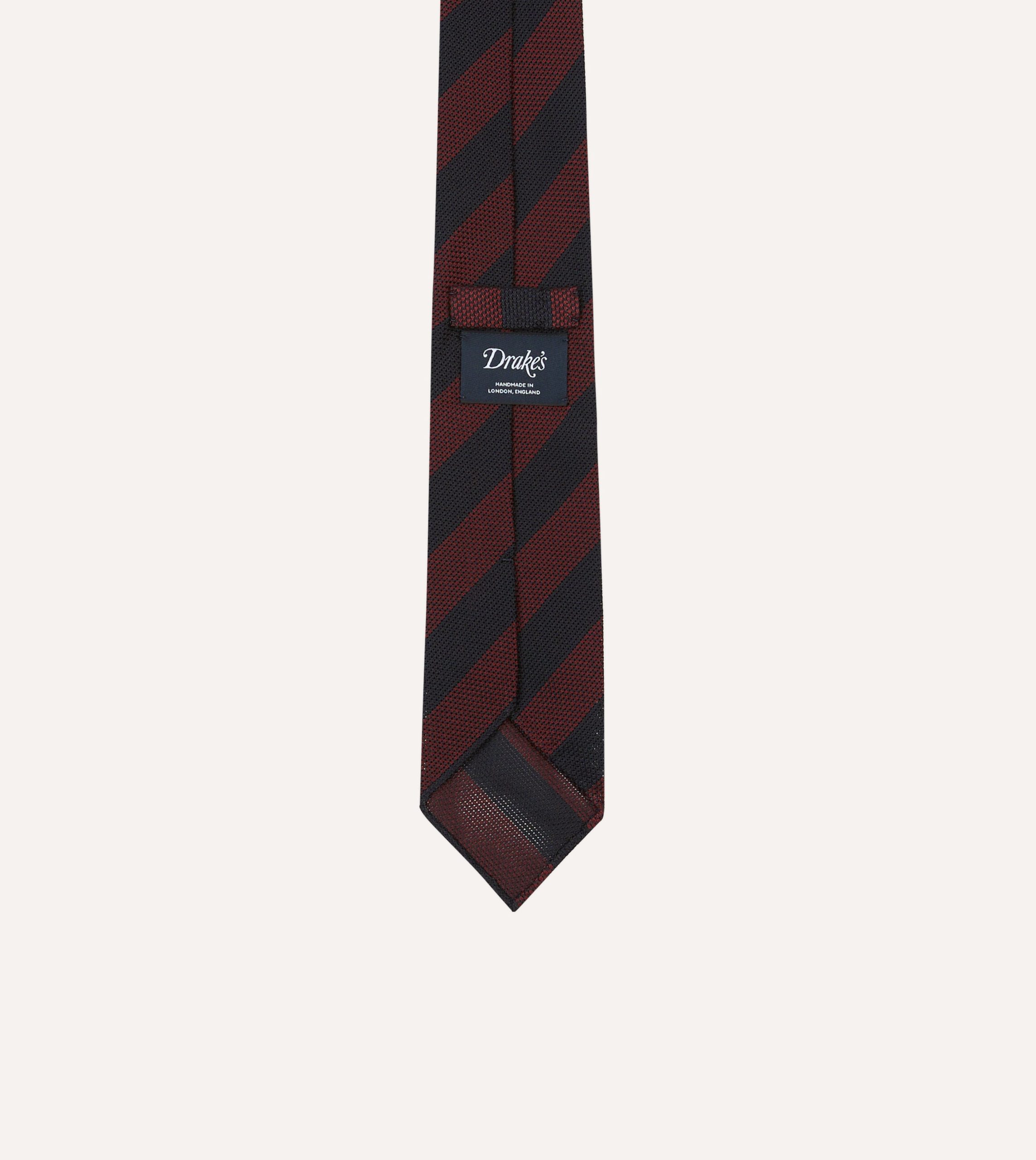 Red and Navy Block Stripe Hand Rolled Silk Grenadine Tie - Image 4