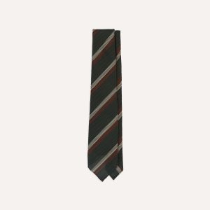 Green. White and Brown Double Stripe Hand Rolled Silk Grenadine Tie
