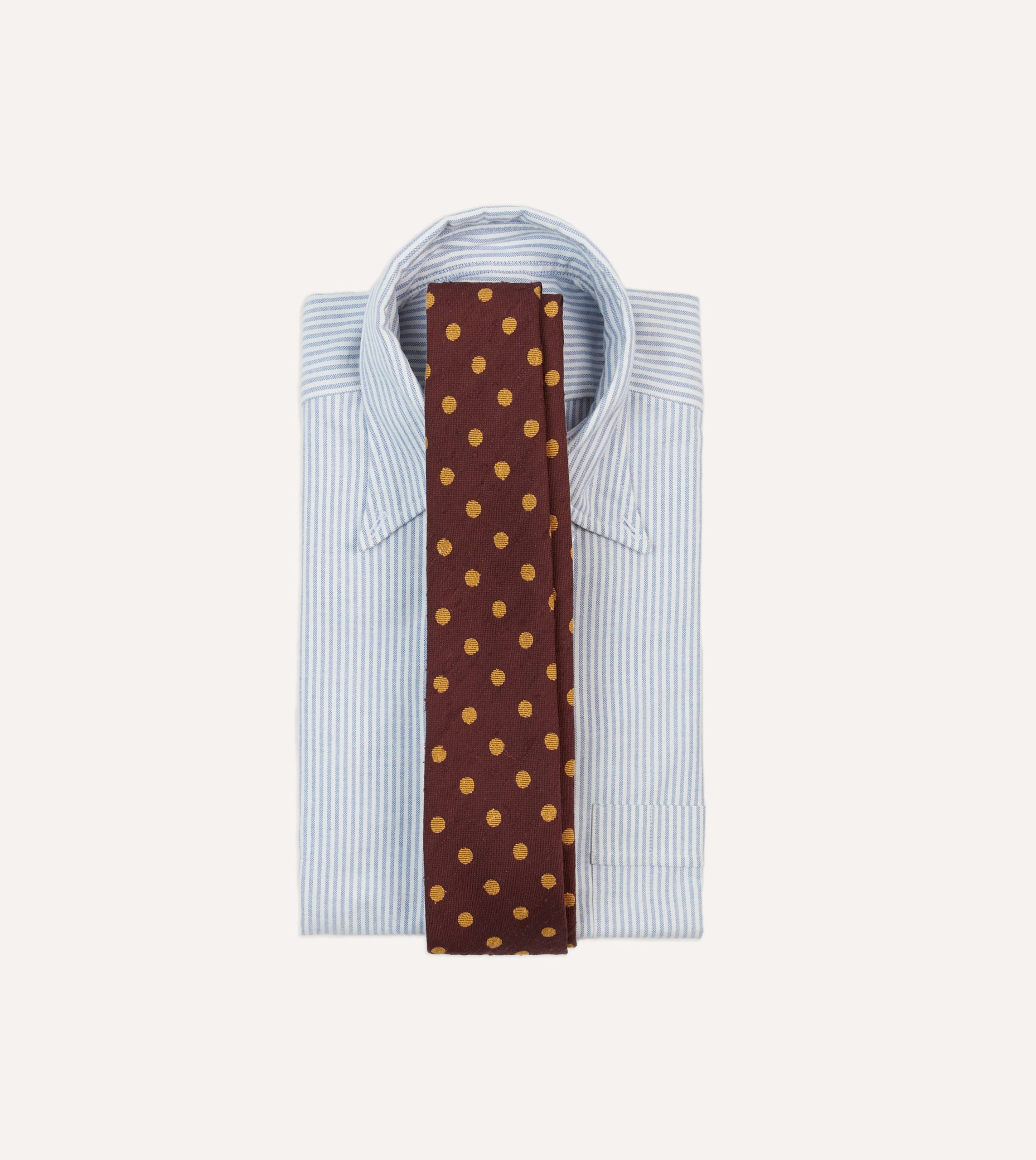 Burgundy and White Spots Shantung Silk Tie - Image 2