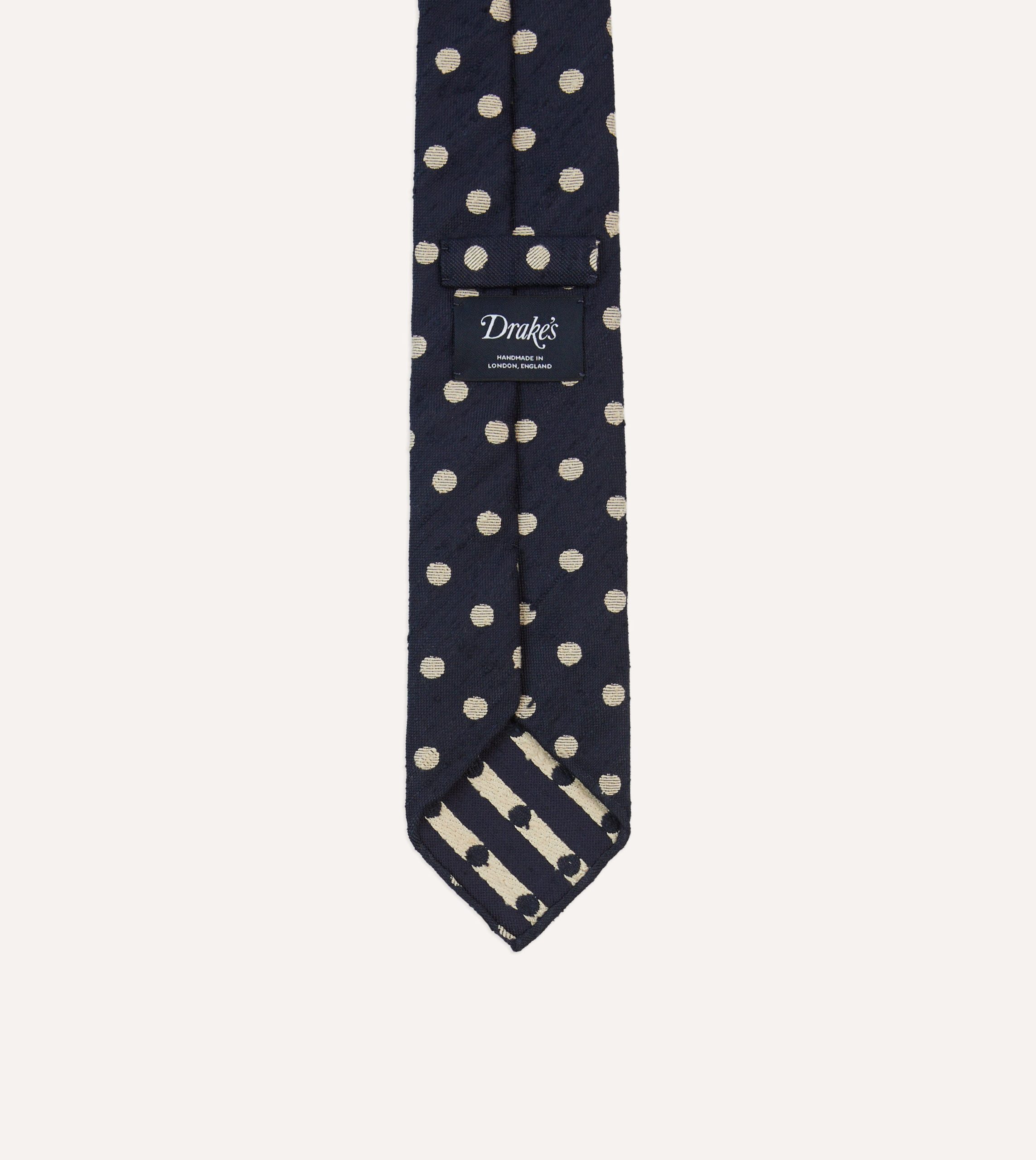 Navy and White Spots Shantung Silk Tie - Image 4