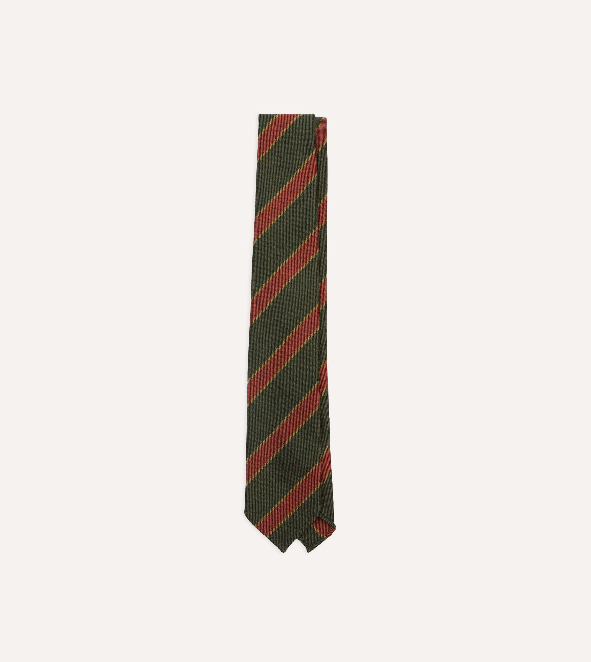 Green. Yellow and Red Thick Stripe Hand Rolled Wool Tie
